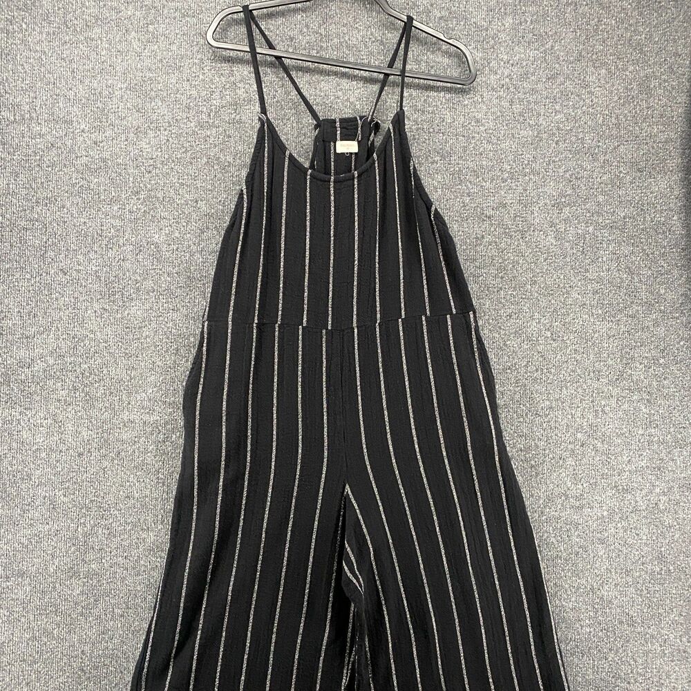 World Market Jumpsuit Womens S/M Black Striped Crop Farm Jumper Boho Hippie